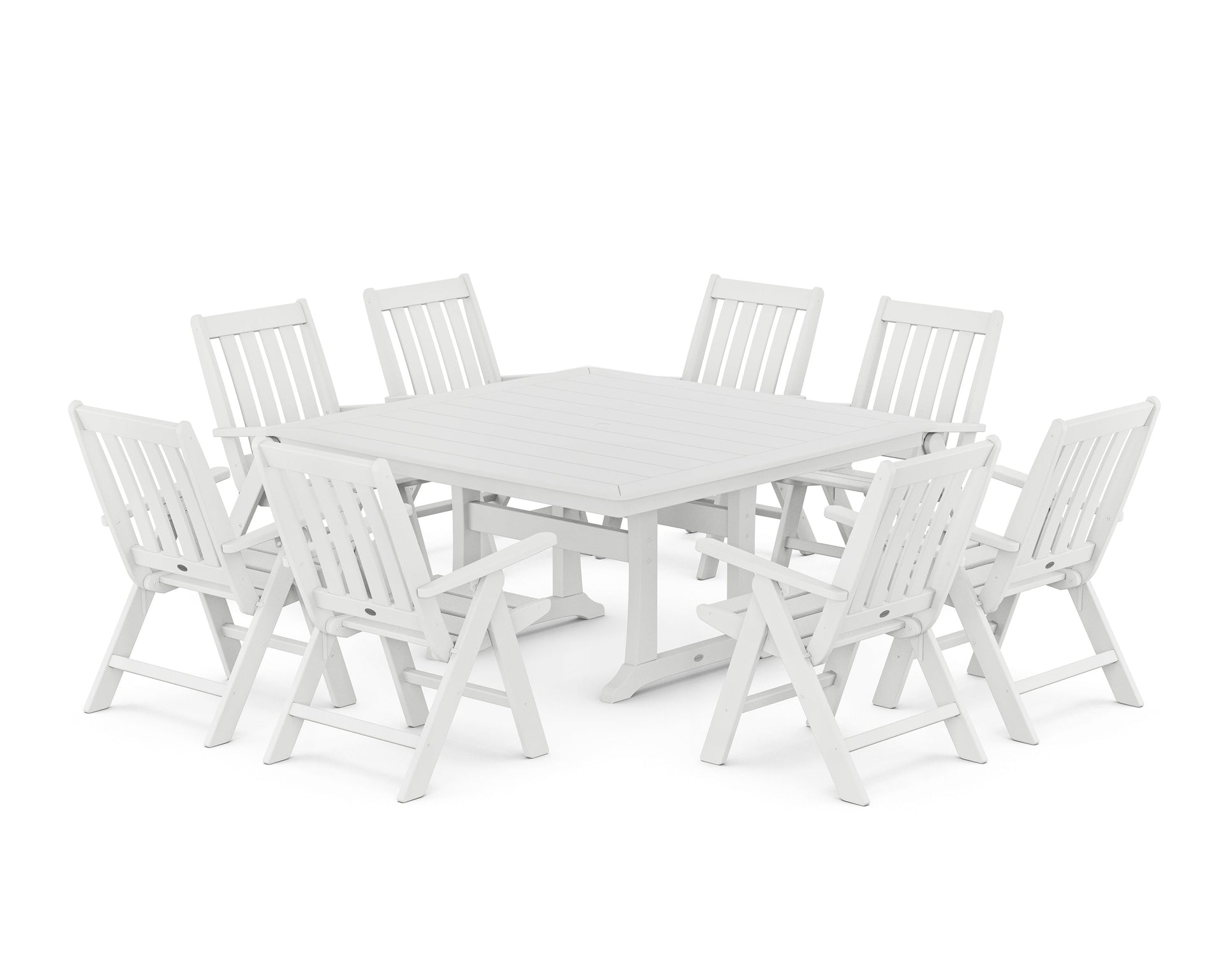 Vineyard Folding Chair 9-Piece Square Dining Set with Trestle Legs