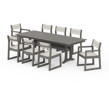 EDGE Sling 9-Piece Farmhouse Trestle Dining Set