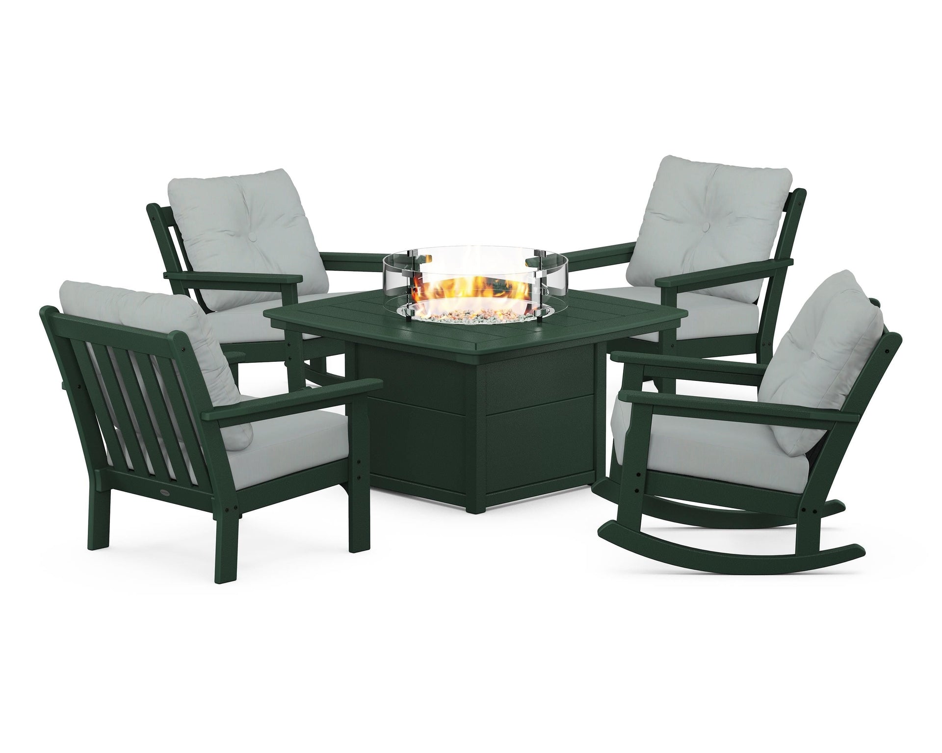 Vineyard 5-Piece Deep Seating Rocking Chair Conversation Set with Fire Pit Table