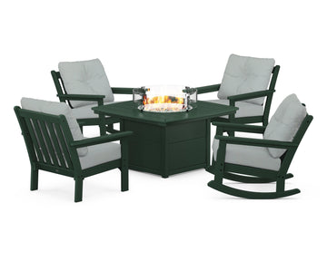 Vineyard 5-Piece Deep Seating Rocking Chair Conversation Set with Fire Pit Table