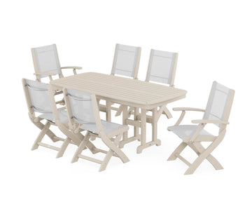 Coastal Folding Chair 7-Piece Dining Set