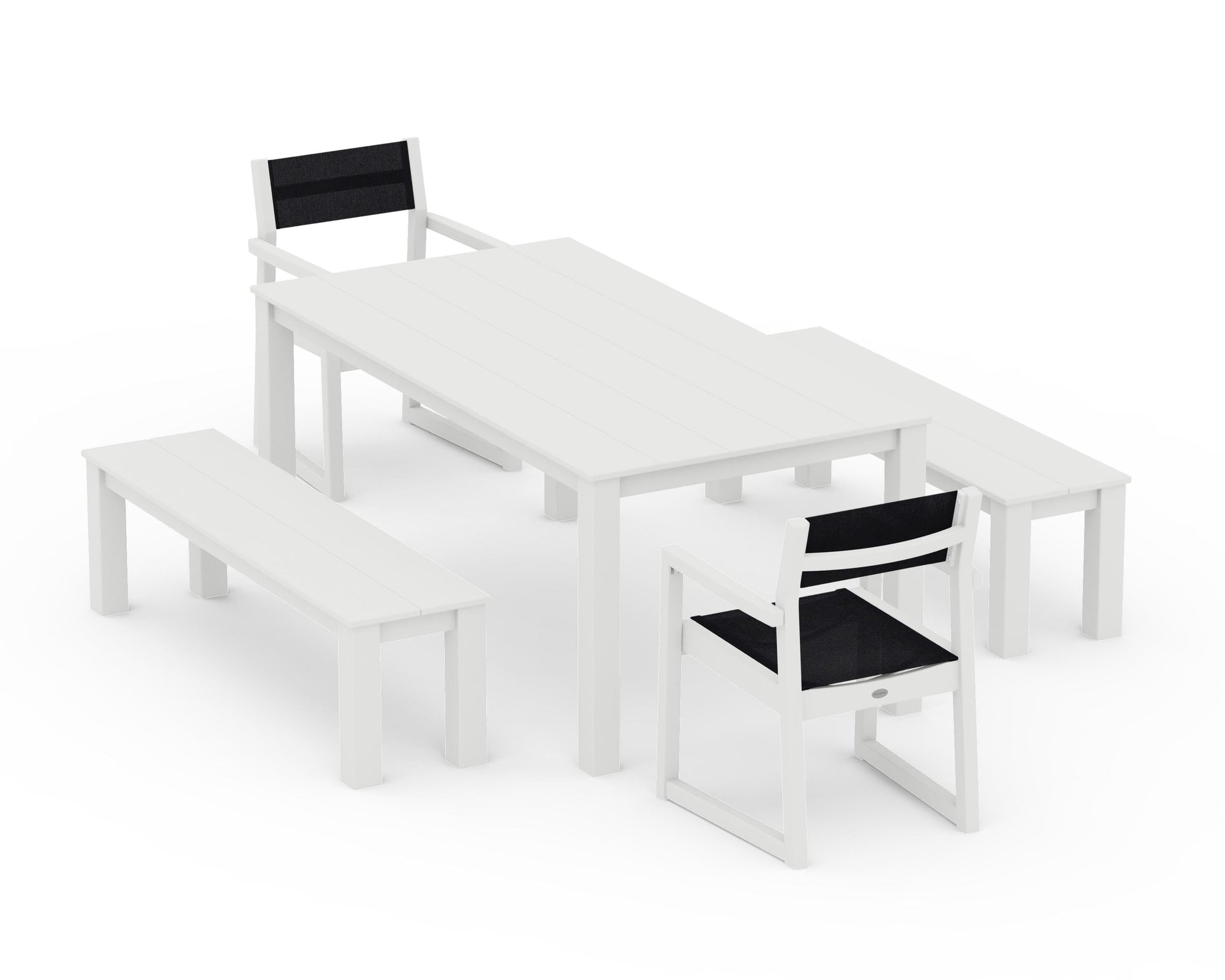 EDGE Sling Arm Chair 5-Piece Parsons Dining Set with Benches