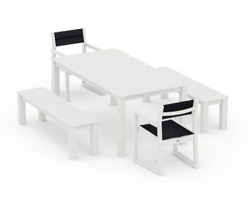 EDGE Sling Arm Chair 5-Piece Parsons Dining Set with Benches