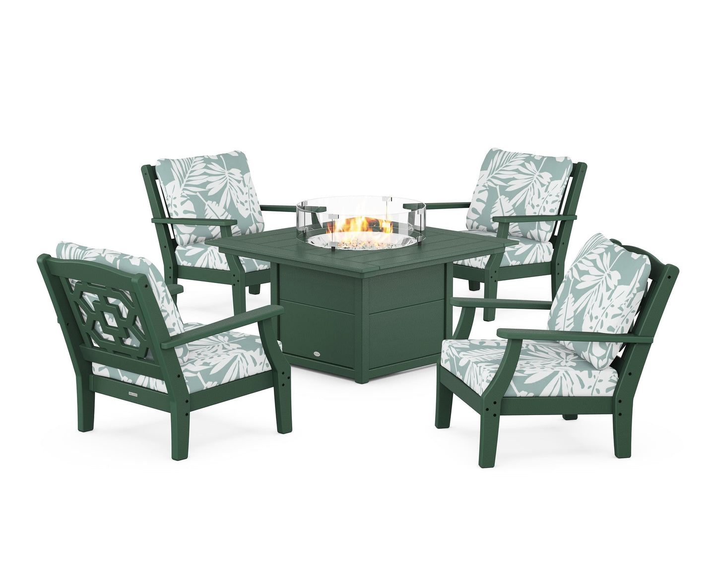 Chinoiserie 5-Piece Deep Seating Set with Fire Pit Table