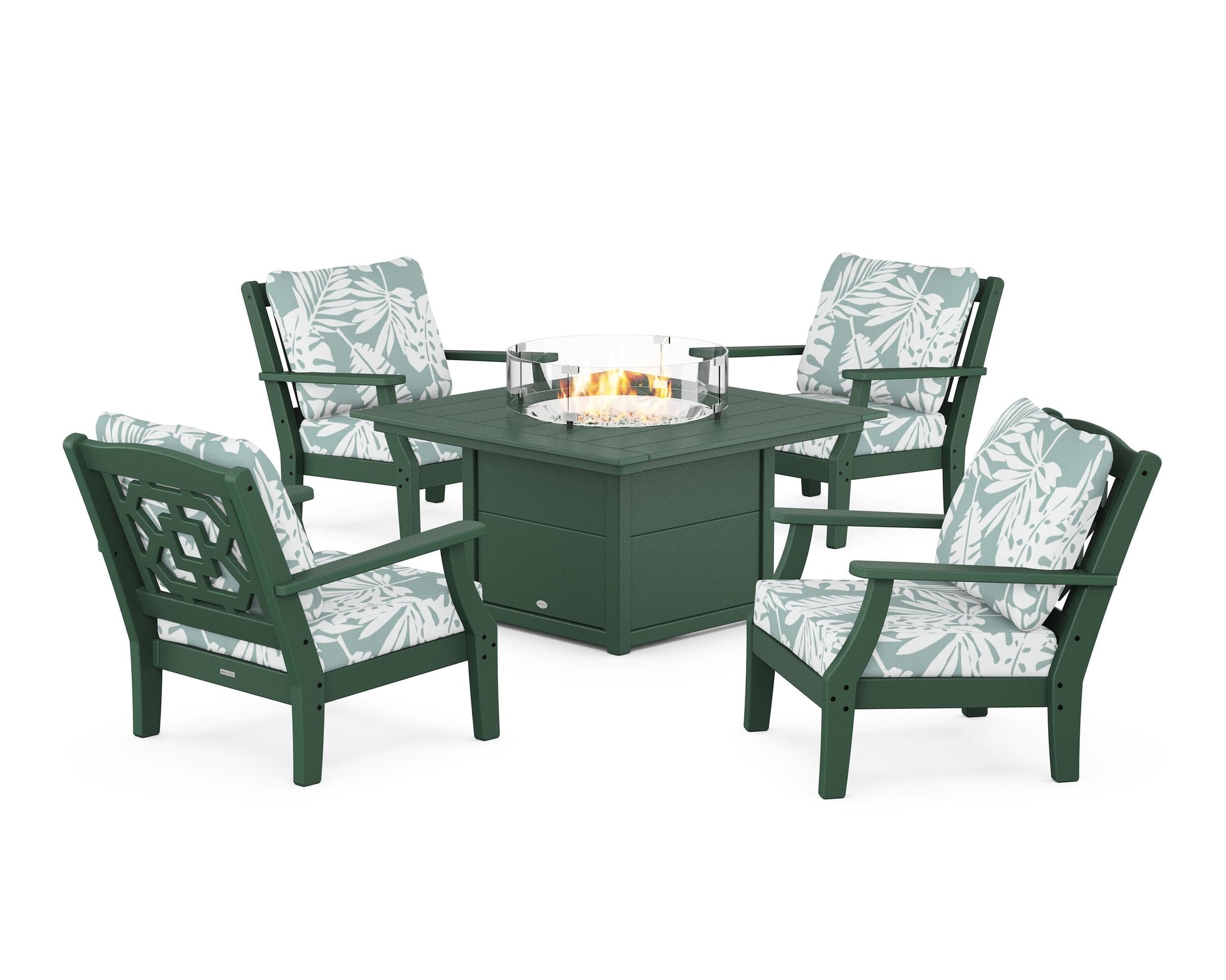 Chinoiserie 5-Piece Deep Seating Set with Fire Pit Table