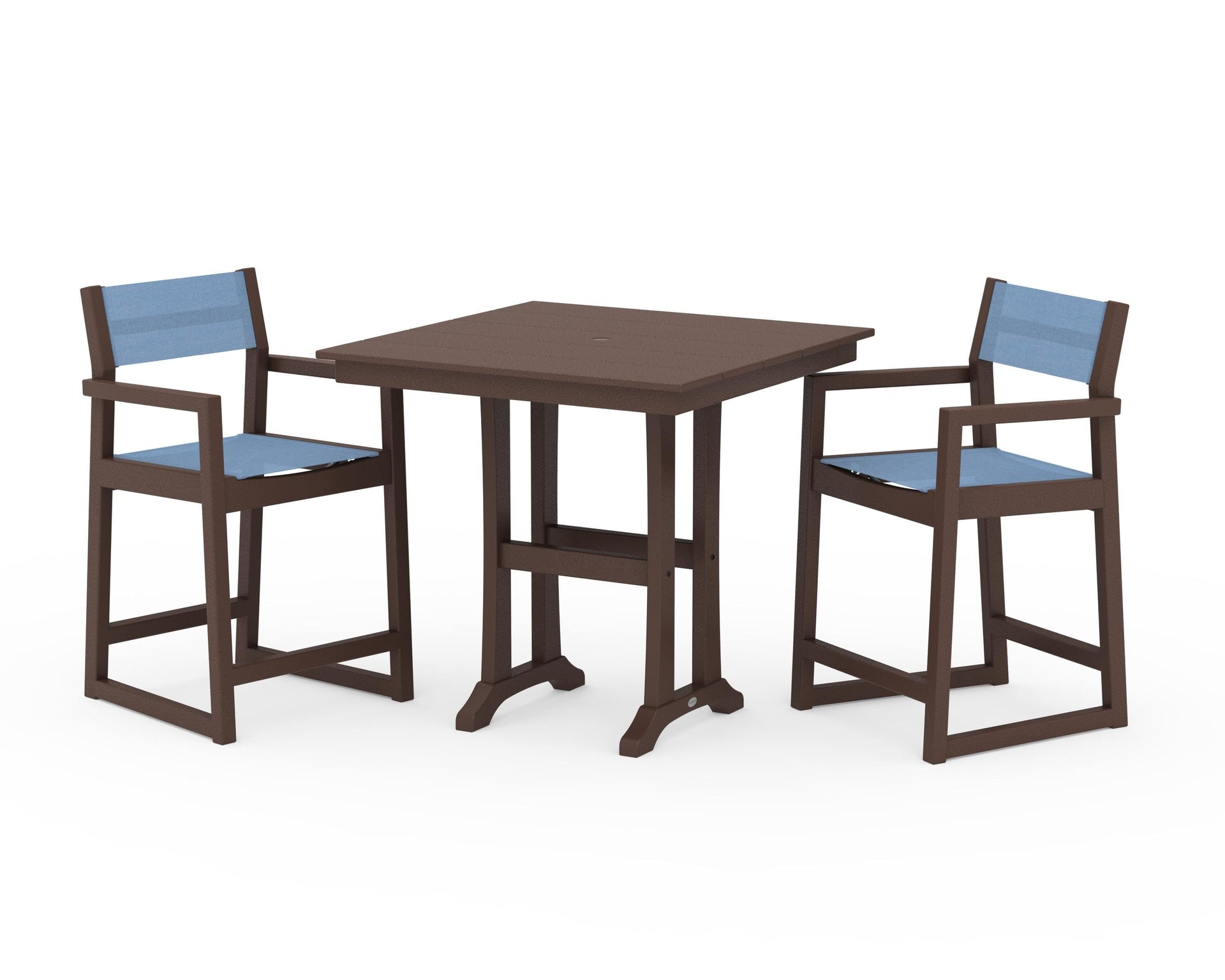 EDGE Sling Arm Chair 3-Piece Farmhouse Counter Set with Trestle Legs