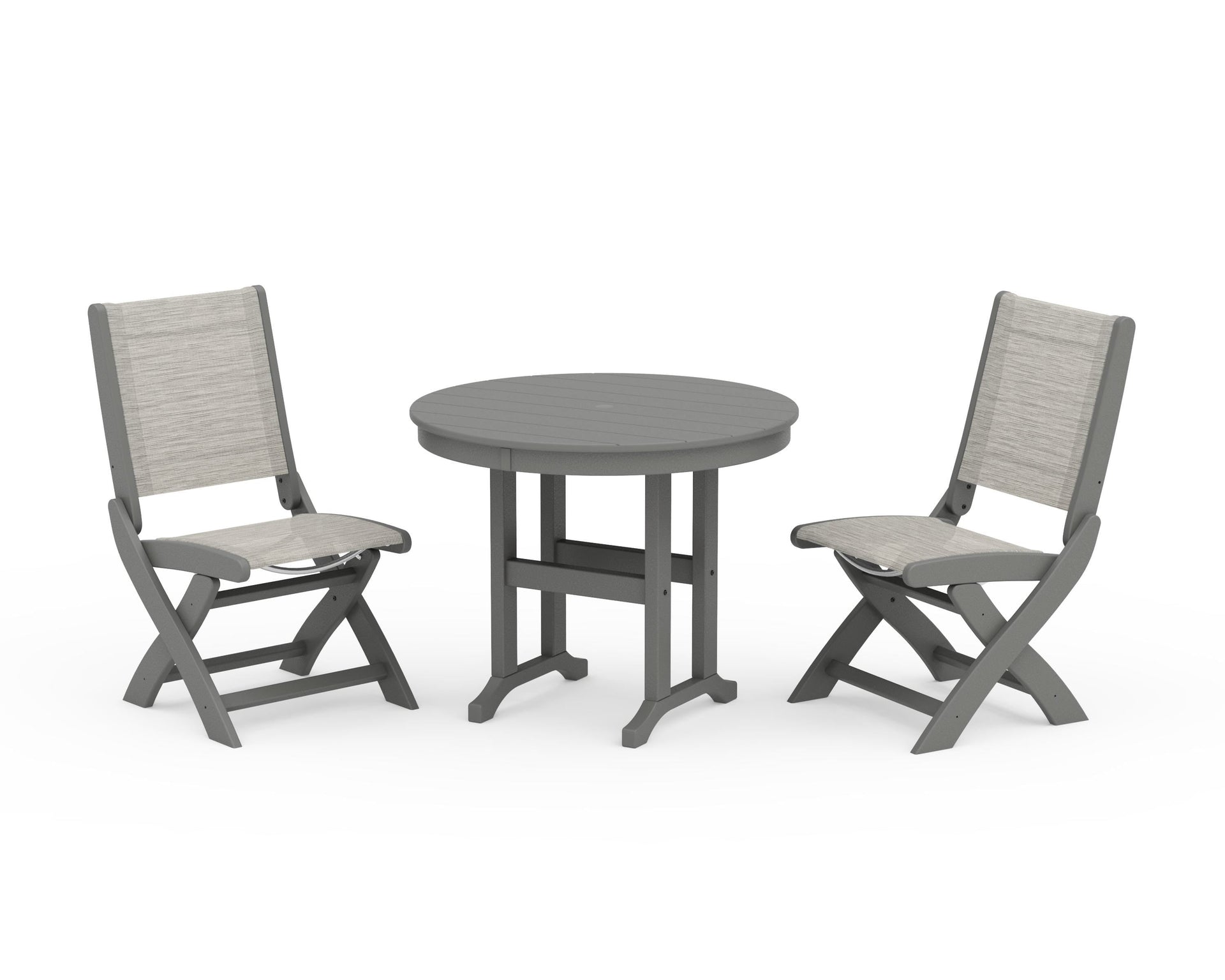 Coastal Folding Side Chair 3-Piece Round Dining Set