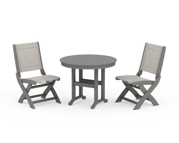 Coastal Folding Side Chair 3-Piece Round Dining Set