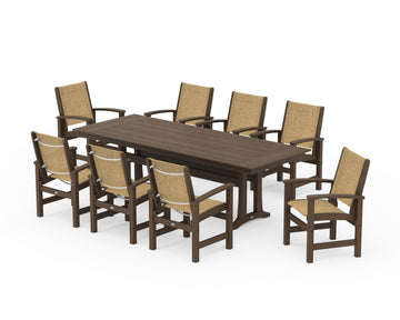 Coastal 9-Piece Farmhouse Dining Set with Trestle Legs