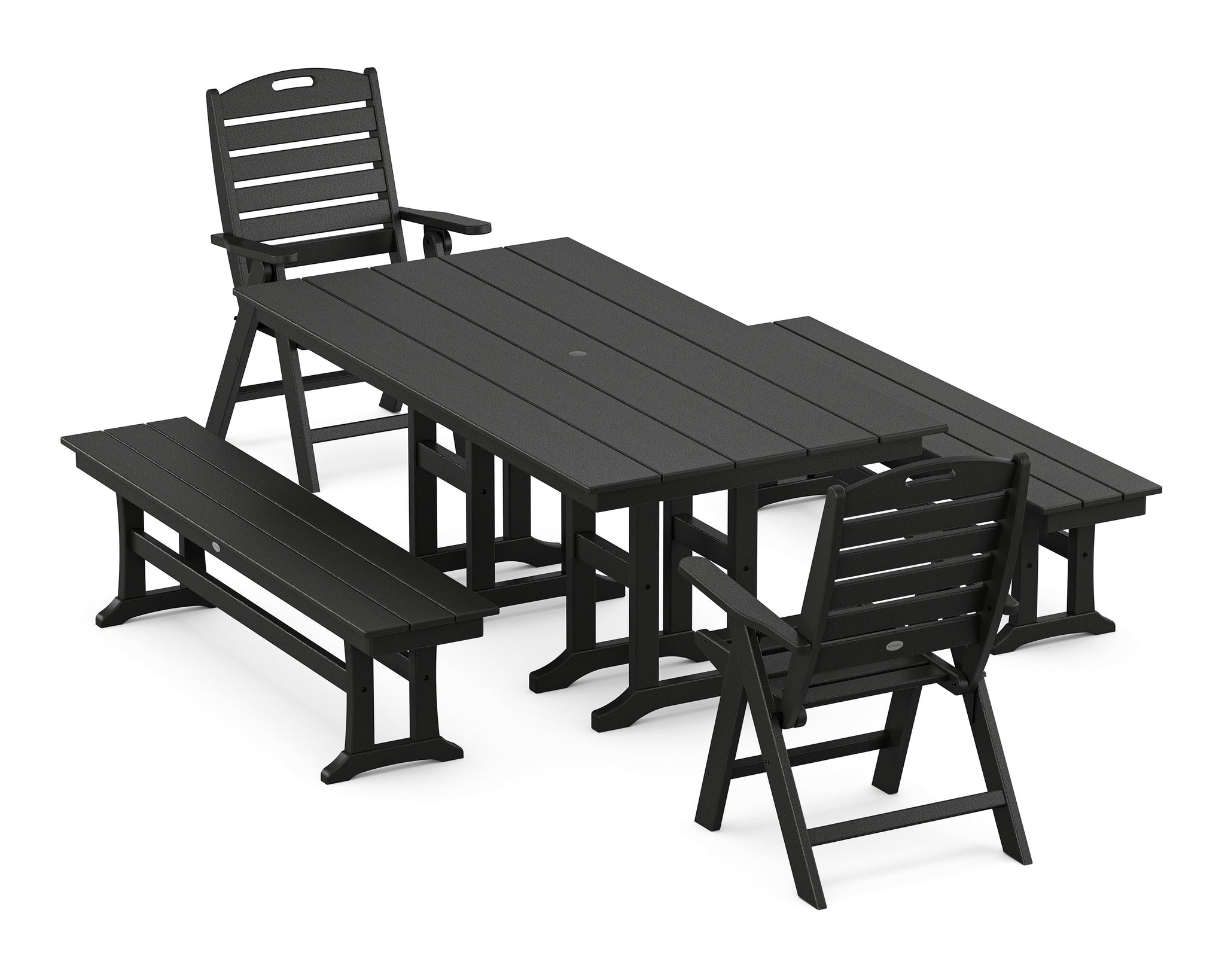 Nautical Highback 5-Piece Farmhouse Dining Set with Benches