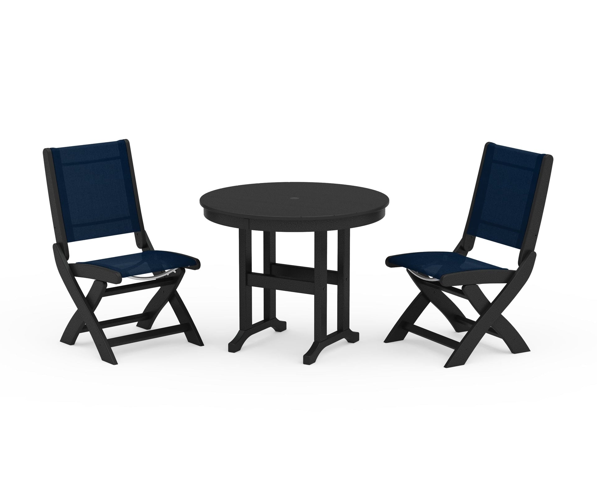 Coastal Folding Side Chair 3-Piece Round Dining Set