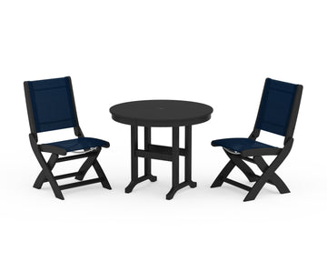 Coastal Folding Side Chair 3-Piece Round Dining Set