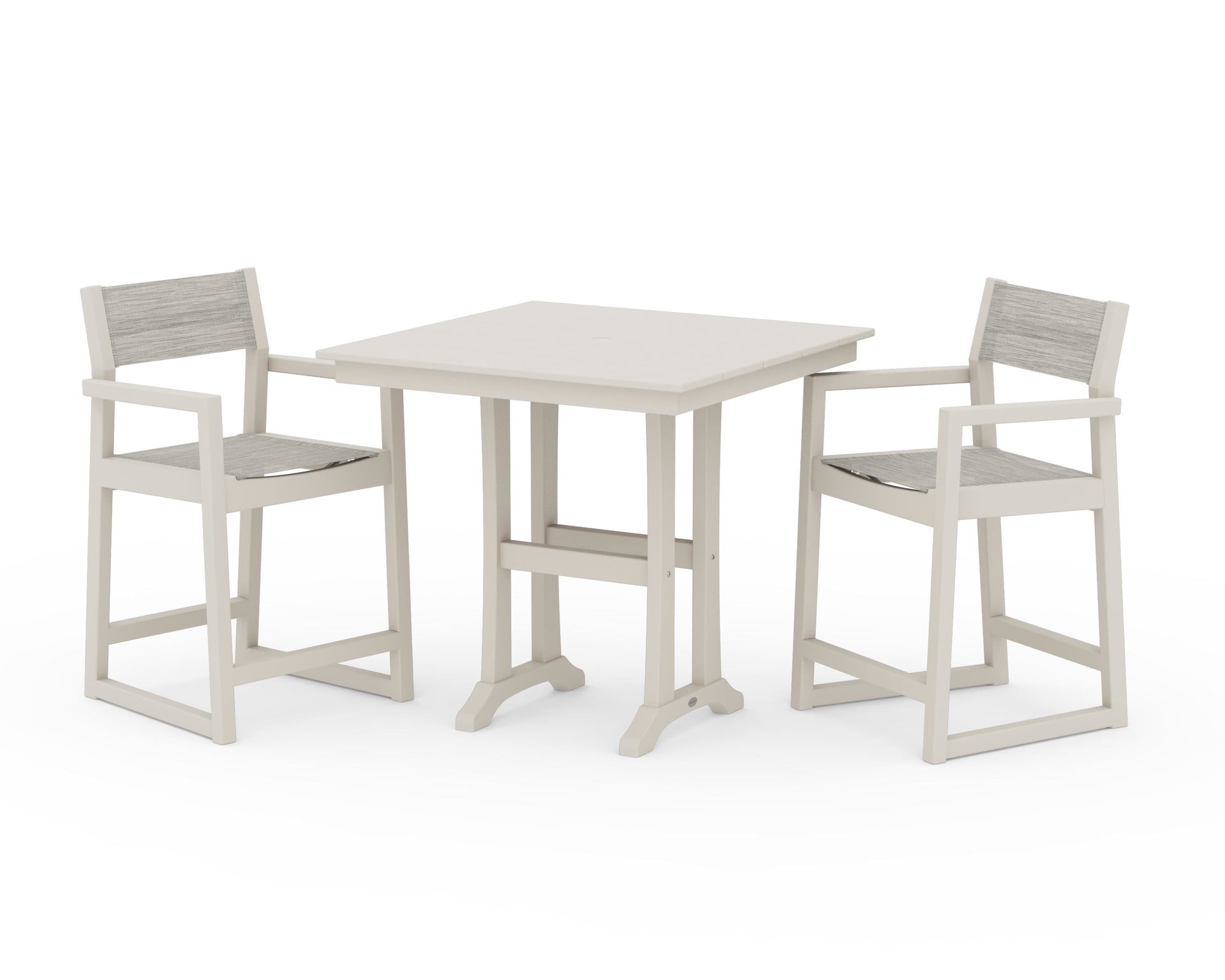 EDGE Sling Arm Chair 3-Piece Farmhouse Counter Set with Trestle Legs