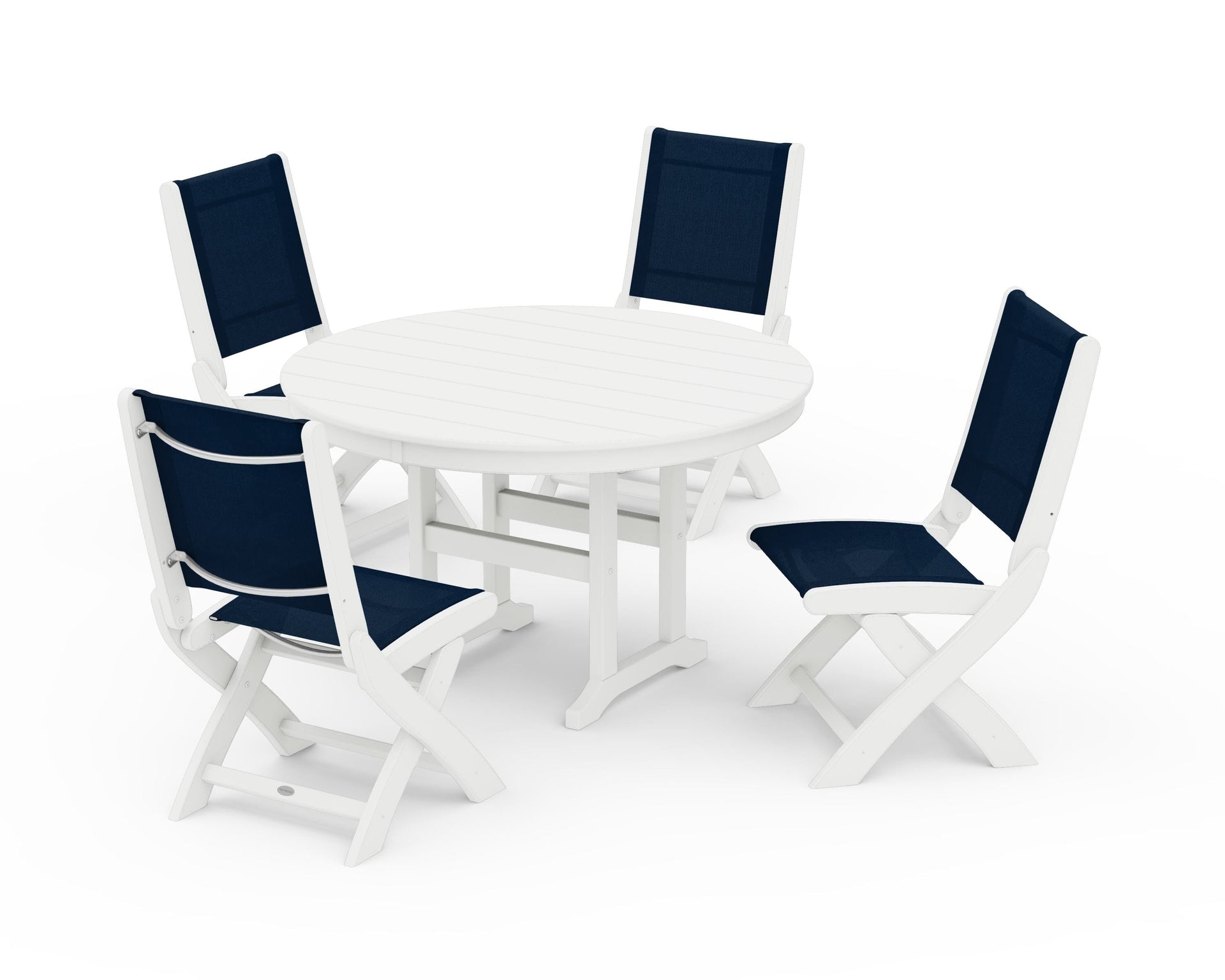 Coastal Folding Side Chair 5-Piece Round Dining Set