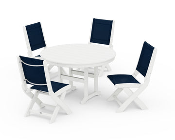 Coastal Folding Side Chair 5-Piece Round Dining Set