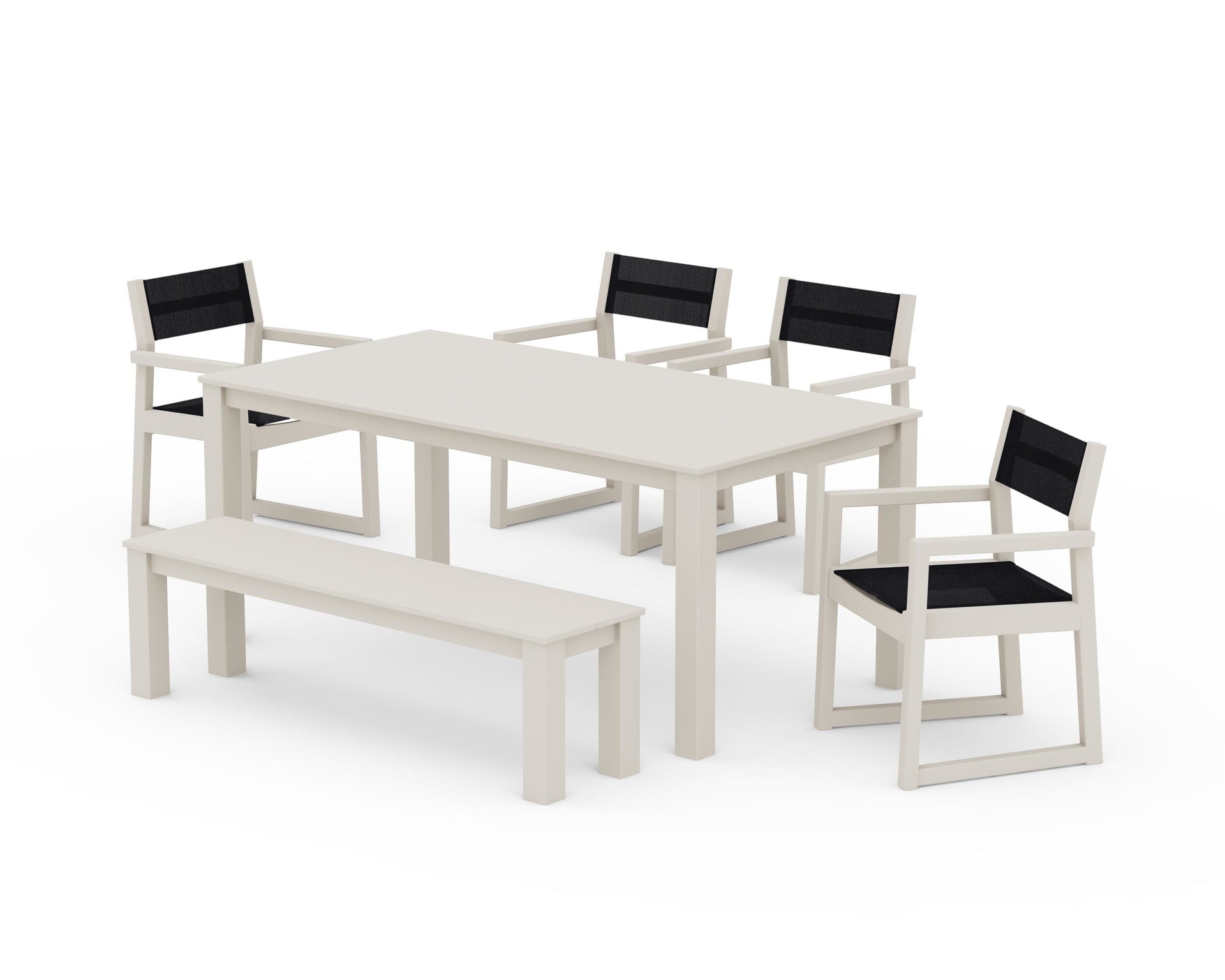 EDGE Sling Arm Chair 6-Piece Parsons Dining Set with Bench