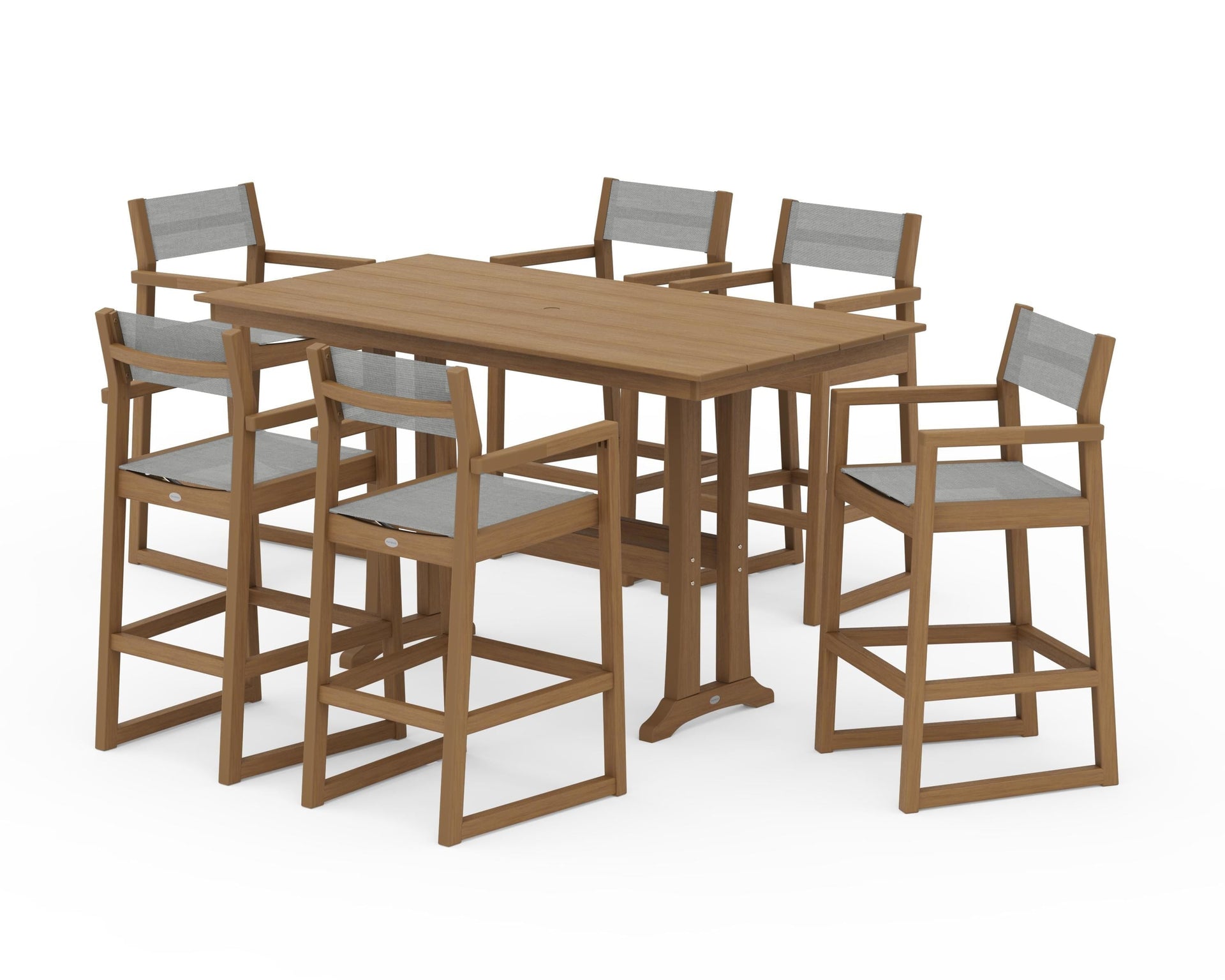 EDGE Sling Arm Chair 7-Piece Farmhouse Bar Set with Trestle Legs