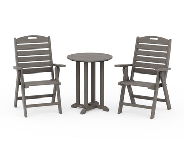Nautical Folding Highback Chair 3-Piece Round Bistro Dining Set