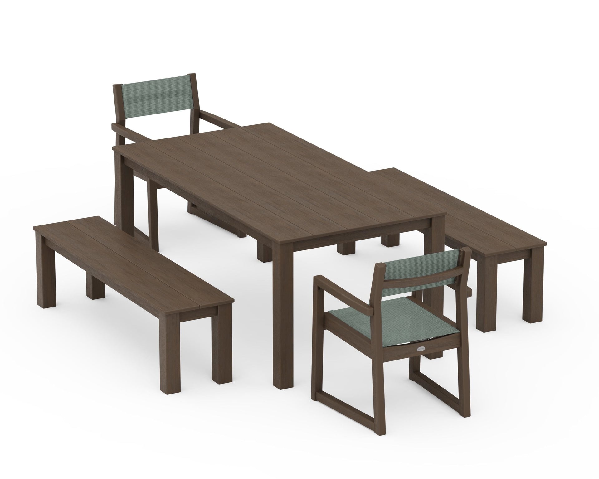 EDGE Sling Arm Chair 5-Piece Parsons Dining Set with Benches