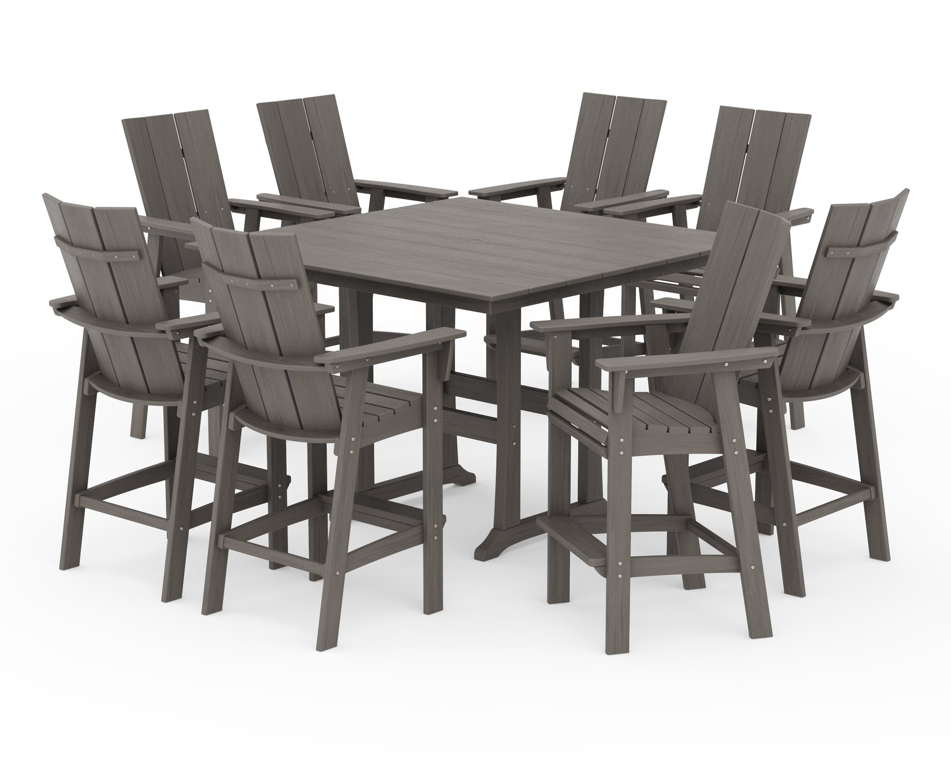 Modern Curveback Adirondack 9-Piece Farmhouse Trestle Bar Set