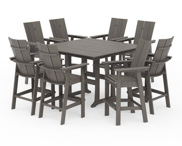 Modern Curveback Adirondack 9-Piece Farmhouse Trestle Bar Set