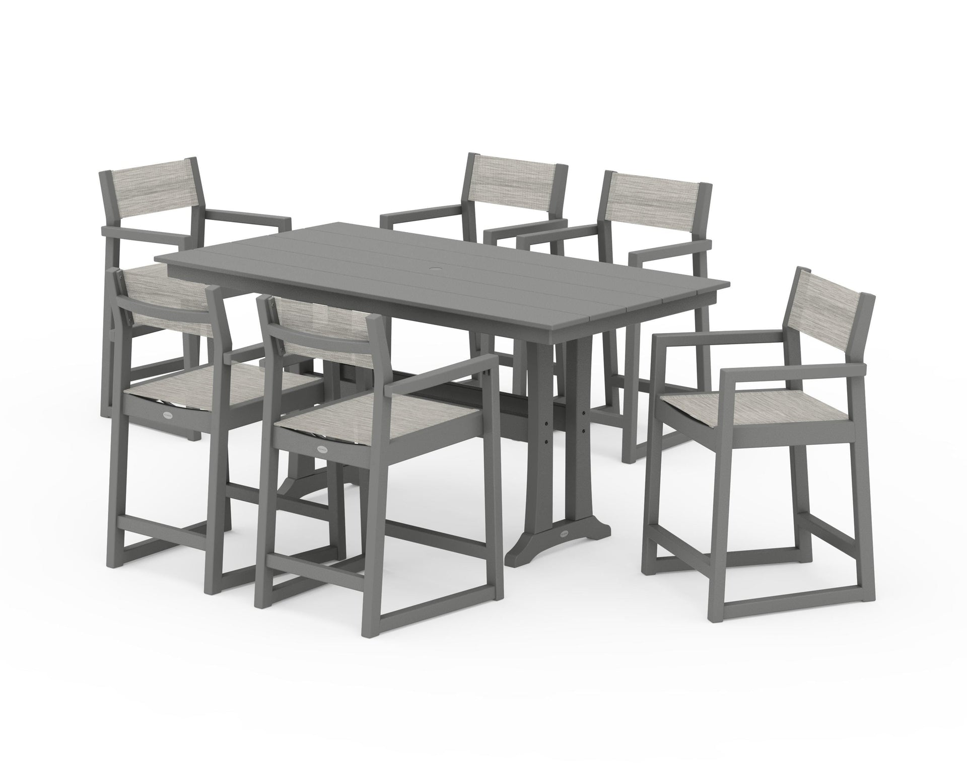 EDGE Sling Arm Chair 7-Piece Farmhouse Counter Set with Trestle Legs