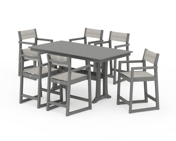 EDGE Sling Arm Chair 7-Piece Farmhouse Counter Set with Trestle Legs