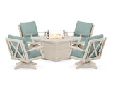 Braxton 5-Piece Deep Seating Swivel Conversation Set with Fire Pit Table