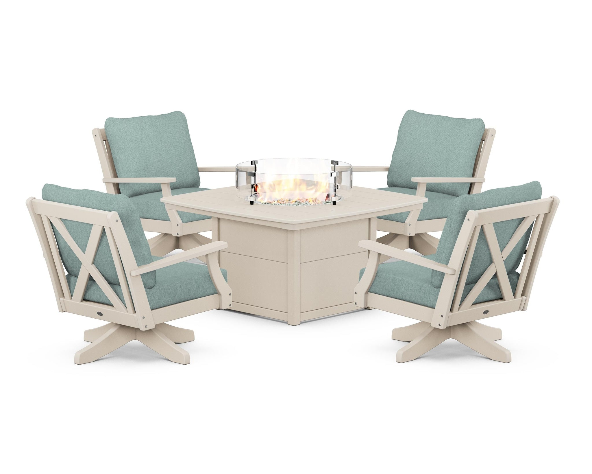 Braxton 5-Piece Deep Seating Swivel Conversation Set with Fire Pit Table