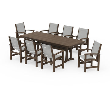 Coastal 9-Piece Farmhouse Dining Set with Trestle Legs