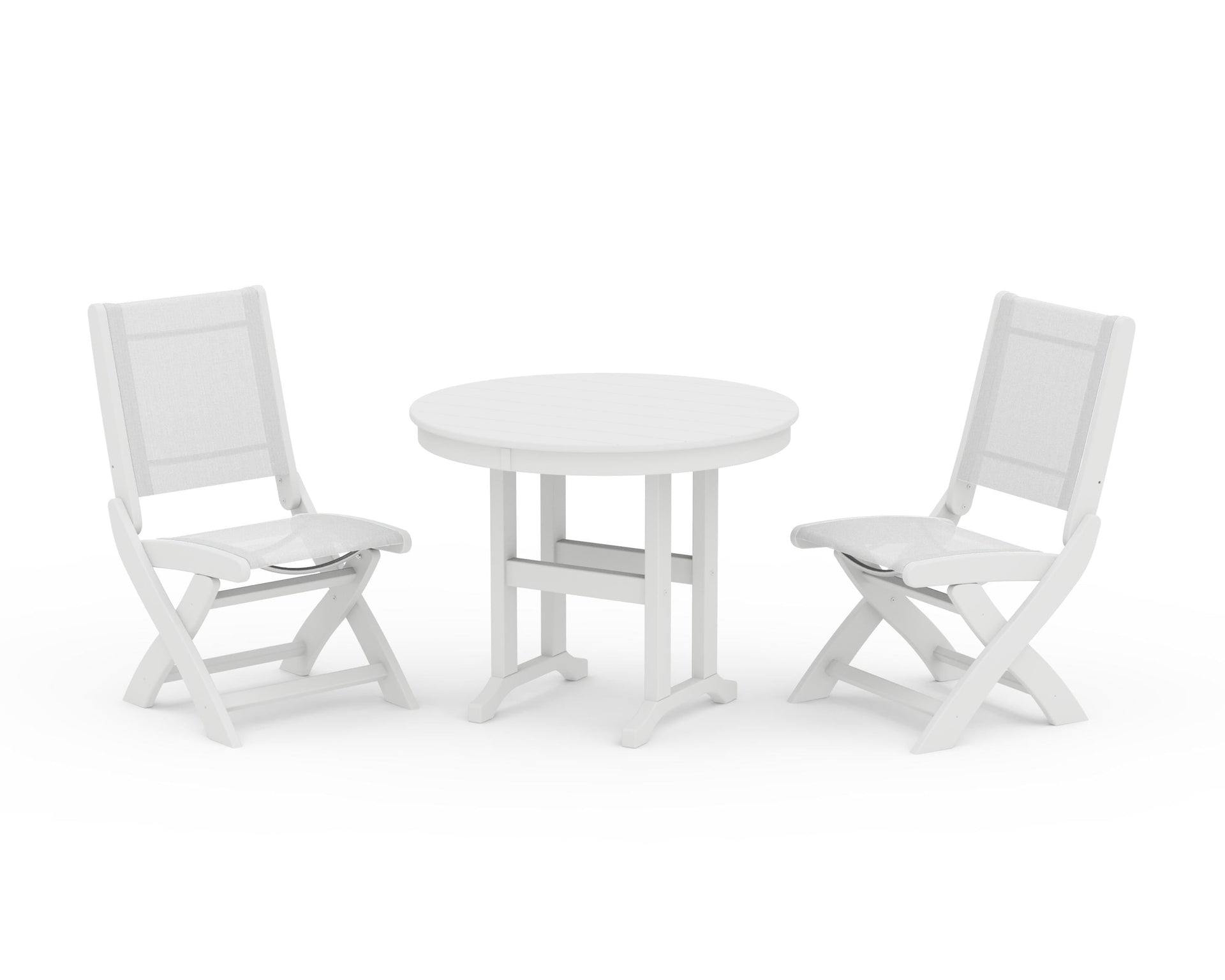 Coastal Folding Side Chair 3-Piece Round Dining Set