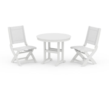 Coastal Folding Side Chair 3-Piece Round Dining Set