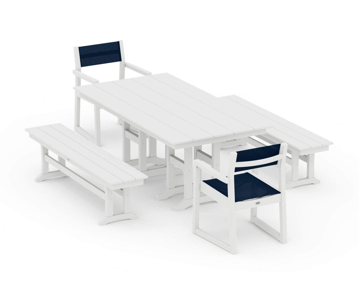 EDGE Sling Arm Chair 5-Piece Farmhouse Dining Set with Benches