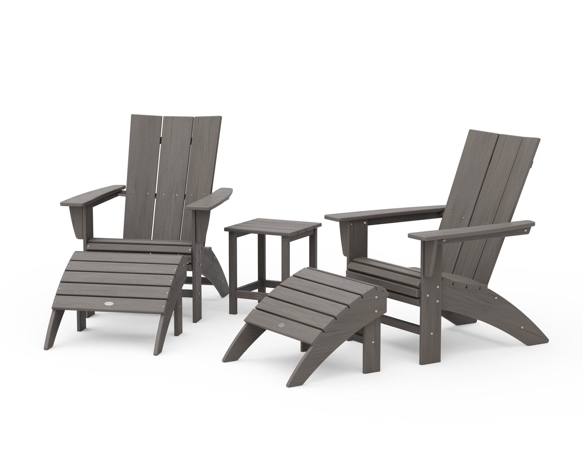 Modern Curveback Adirondack Chair 5-Piece Set with Ottomans and 18" Side Table