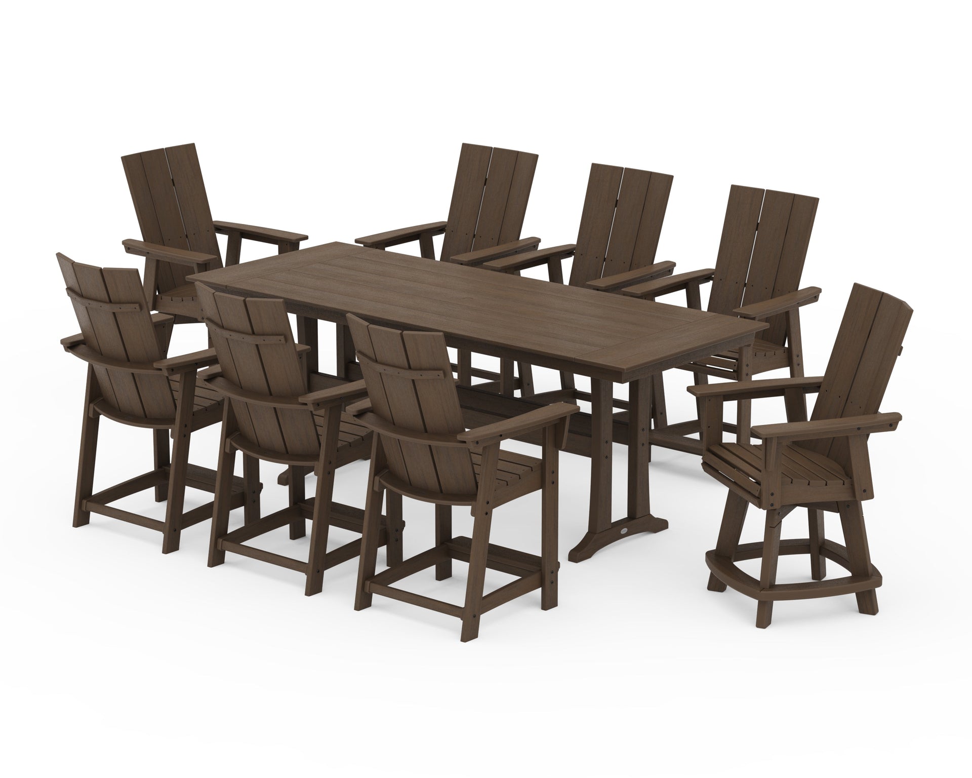 Modern Curveback Adirondack Swivel 9-Piece Farmhouse Counter Set with Trestle Legs