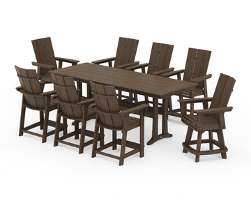 Modern Curveback Adirondack Swivel 9-Piece Farmhouse Counter Set with Trestle Legs