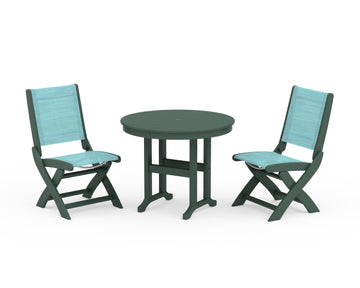 Coastal Folding Side Chair 3-Piece Round Dining Set