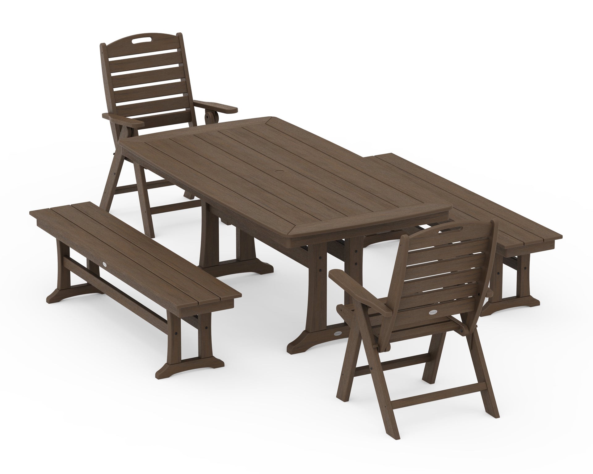 Nautical Folding Highback Chair 5-Piece Dining Set with Trestle Legs and Benches