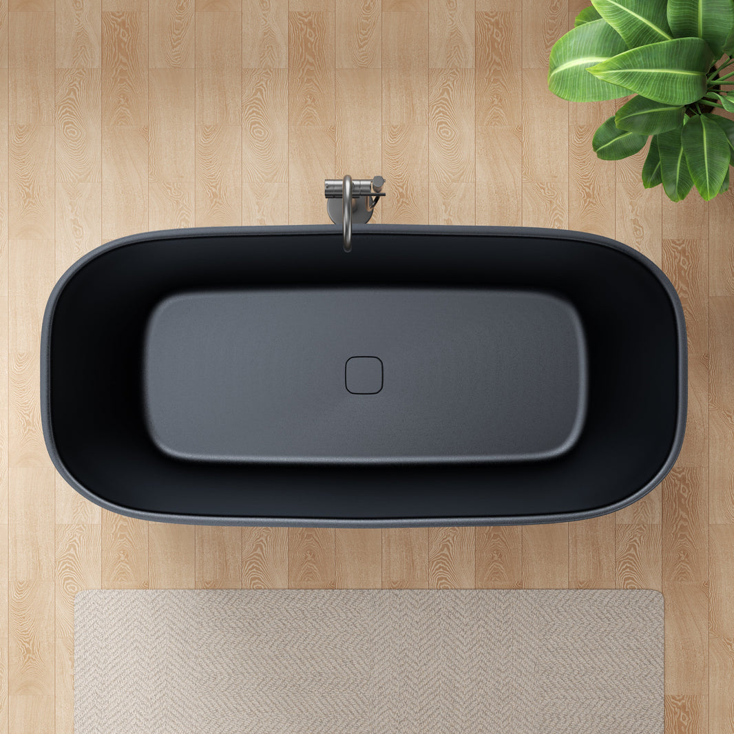 Anzzi Deep Soaking Bathtub 67 x 32 in. Rectangle Freestanding Stone Resin New