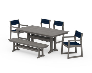 EDGE Sling 6-Piece Farmhouse Dining Set With Trestle Legs