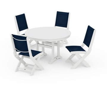 Coastal Folding Side Chair 5-Piece Round Dining Set With Trestle Legs