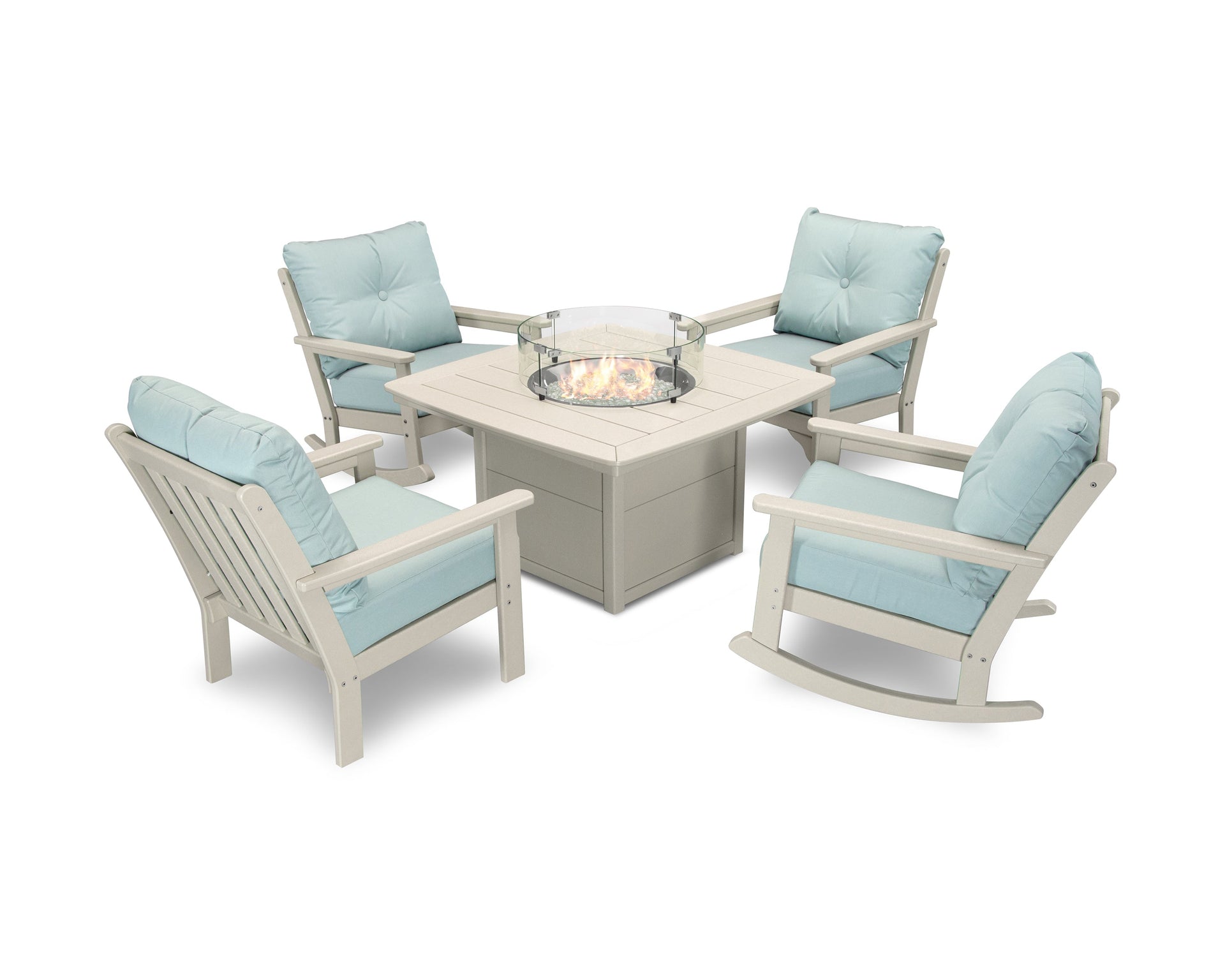 Vineyard 5-Piece Deep Seating Rocking Chair Conversation Set with Fire Pit Table