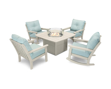 Vineyard 5-Piece Deep Seating Rocking Chair Conversation Set with Fire Pit Table