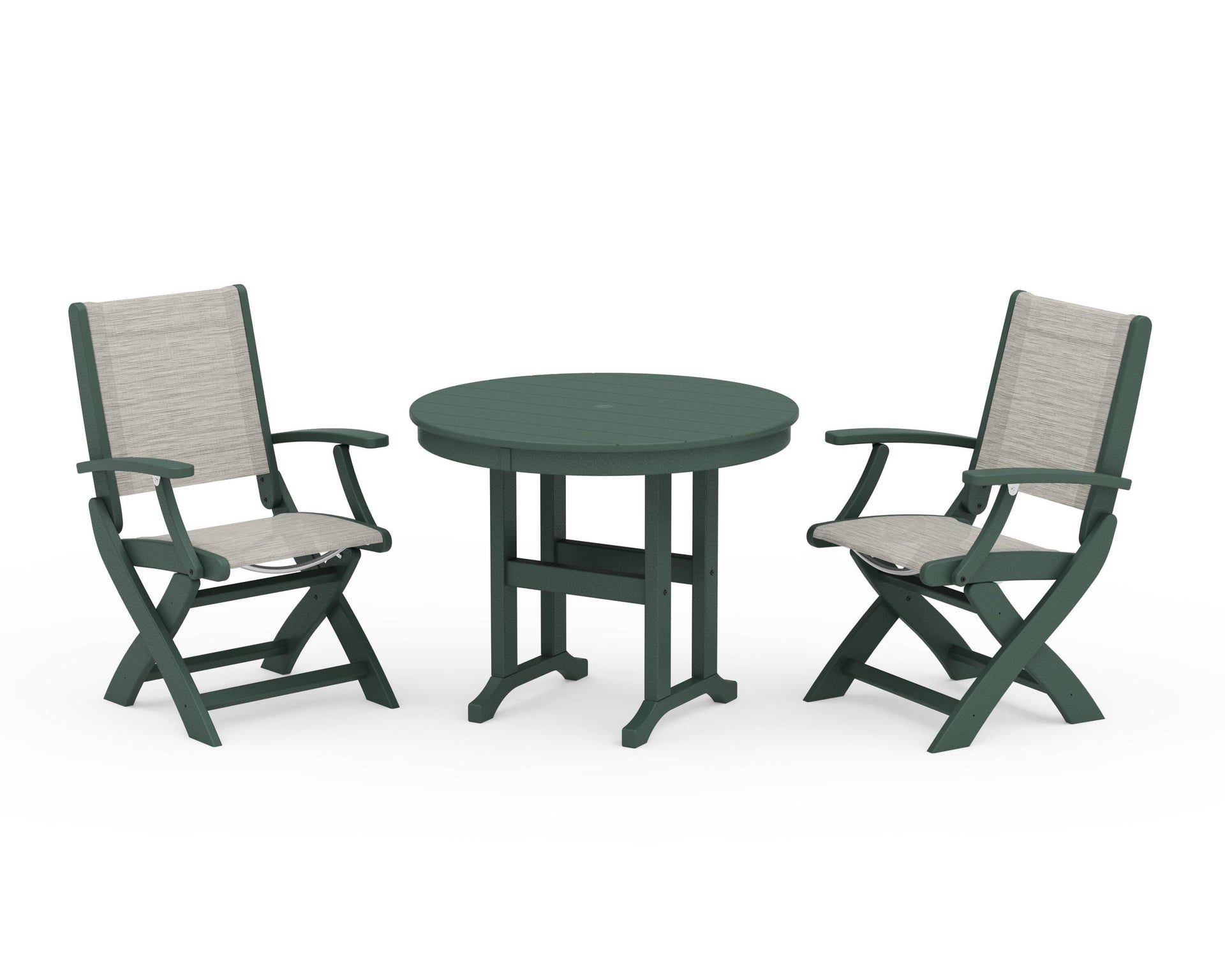 Coastal Folding Chair 3-Piece Round Dining Set