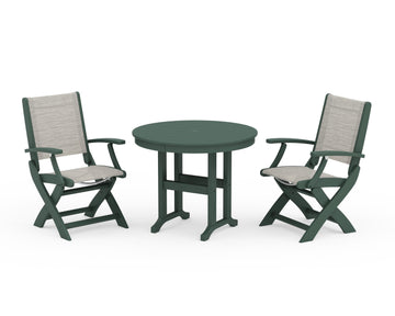 Coastal Folding Chair 3-Piece Round Dining Set