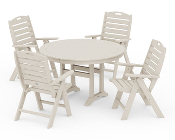 Nautical Highback Chair 5-Piece Round Dining Set with Trestle Legs