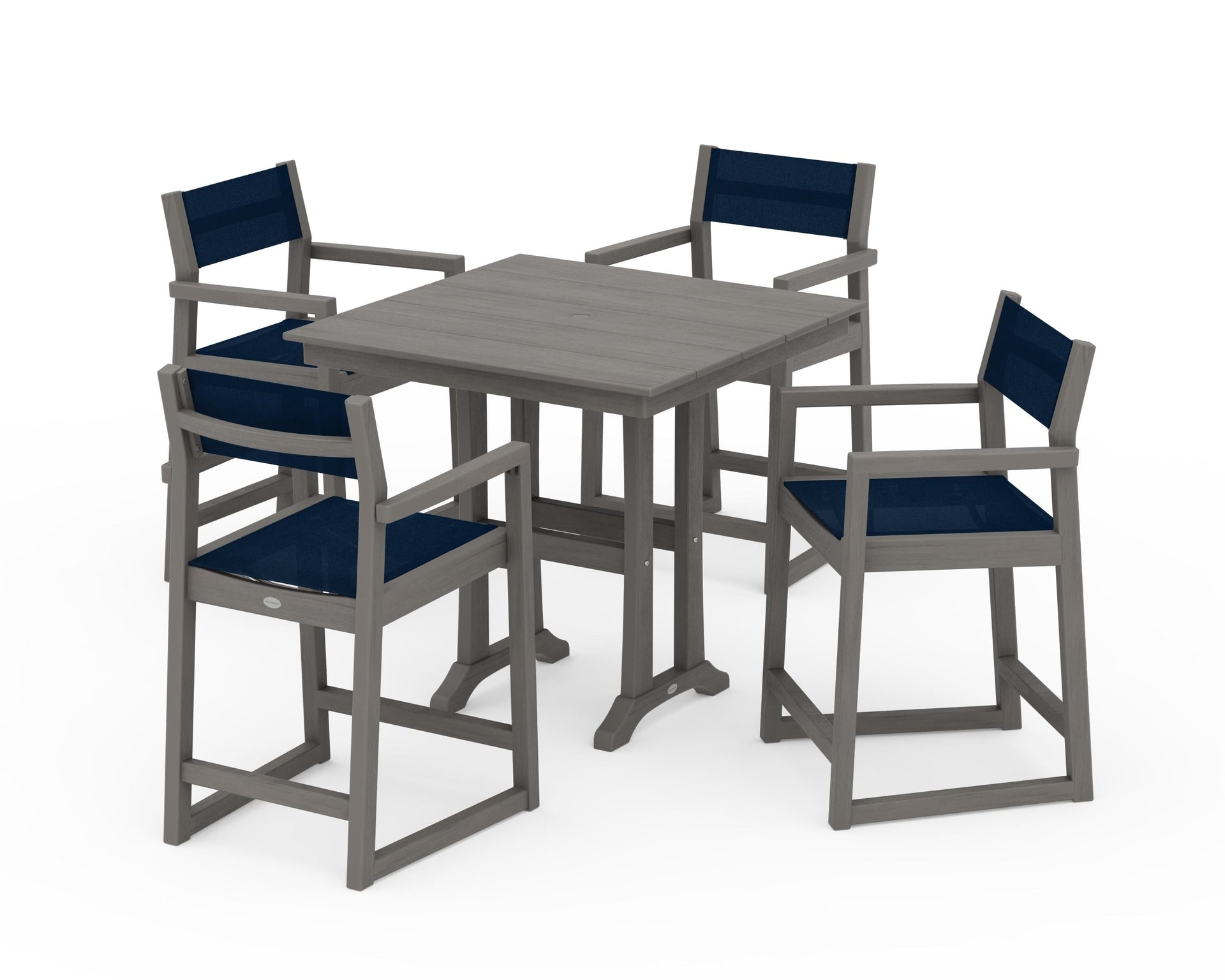 EDGE Sling Arm Chair 5-Piece Farmhouse Counter Set with Trestle Legs
