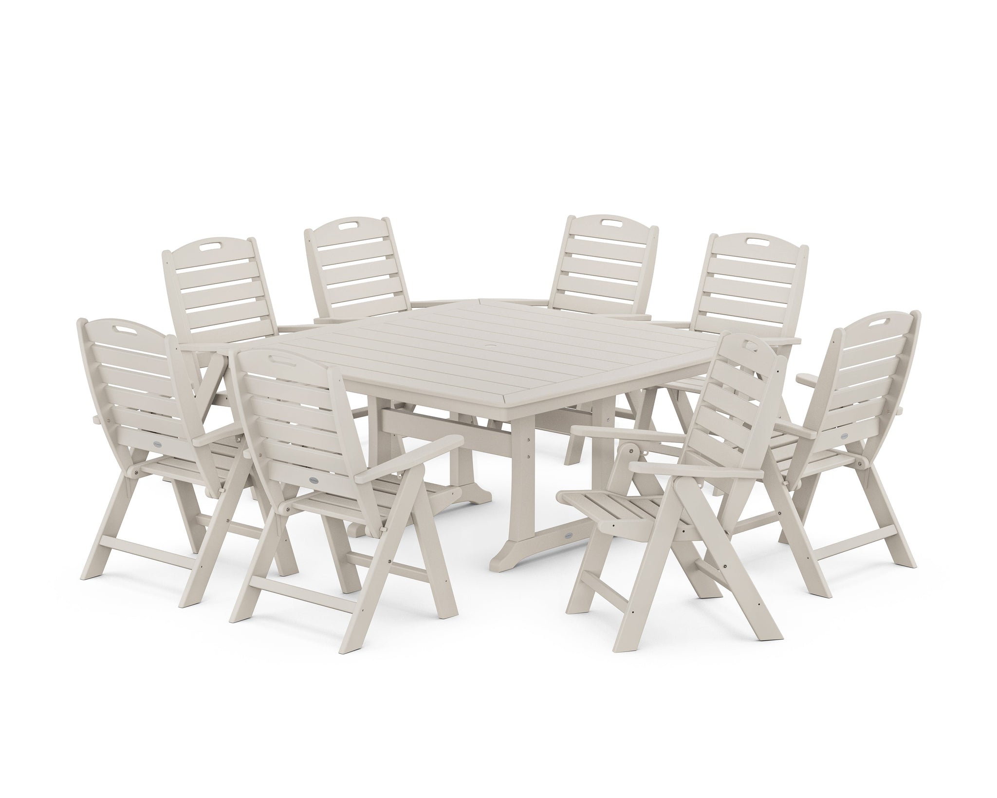 Nautical Highback 9-Piece Square Dining Set with Trestle Legs
