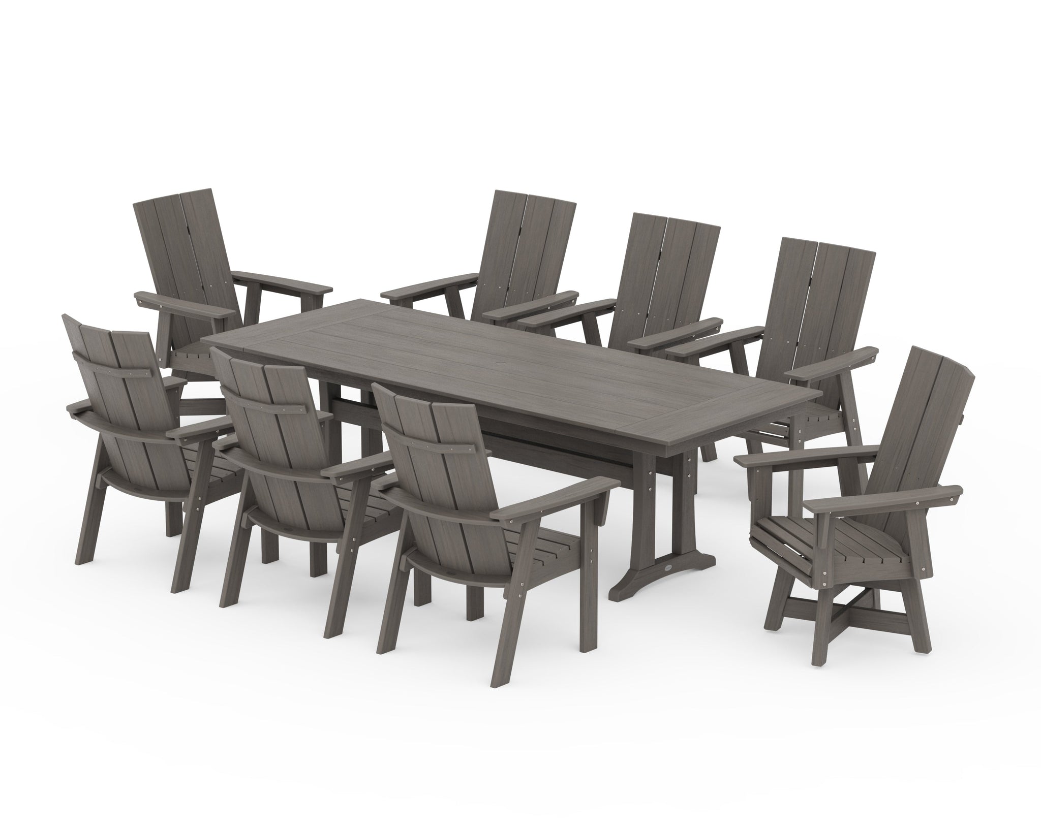 Modern Curveback Adirondack Swivel 9-Piece Farmhouse Dining Set with Trestle Legs