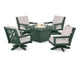 Chippendale 5-Piece Deep Seating Swivel Conversation Set with Fire Pit Table